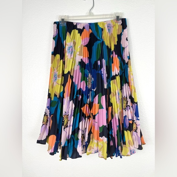Anthropologie Maeve Midi Skirt The Valerie Pleated Blue Motif Preppy Floral sz 4 - Picture 5 of 7